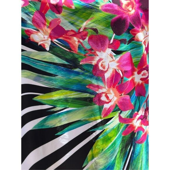 Maxine of Hollywood Skirted One Piece Floral Pink Green Black White Size 12 - Picture 8 of 9